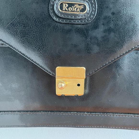 Black vintage briefcase bag with gold detailing- can fit 15” laptop. - Picture 2 of 9